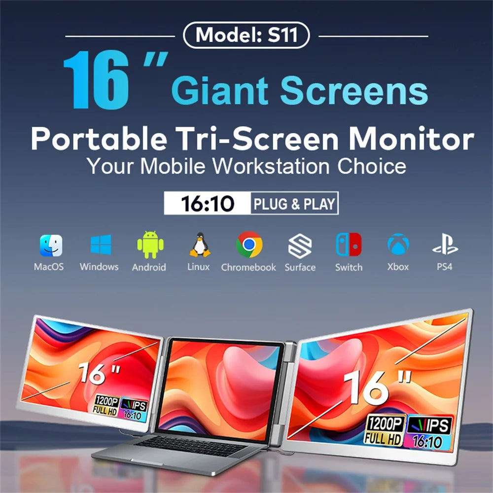 FHD IPS Gaming Series Portable LCD Backlit Monitor High-Definition Dual Triple Screen Extender for Productivity Visture