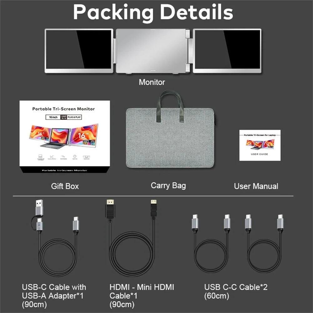 FHD IPS Gaming Series Portable LCD Backlit Monitor High-Definition Dual Triple Screen Extender for Productivity Visture