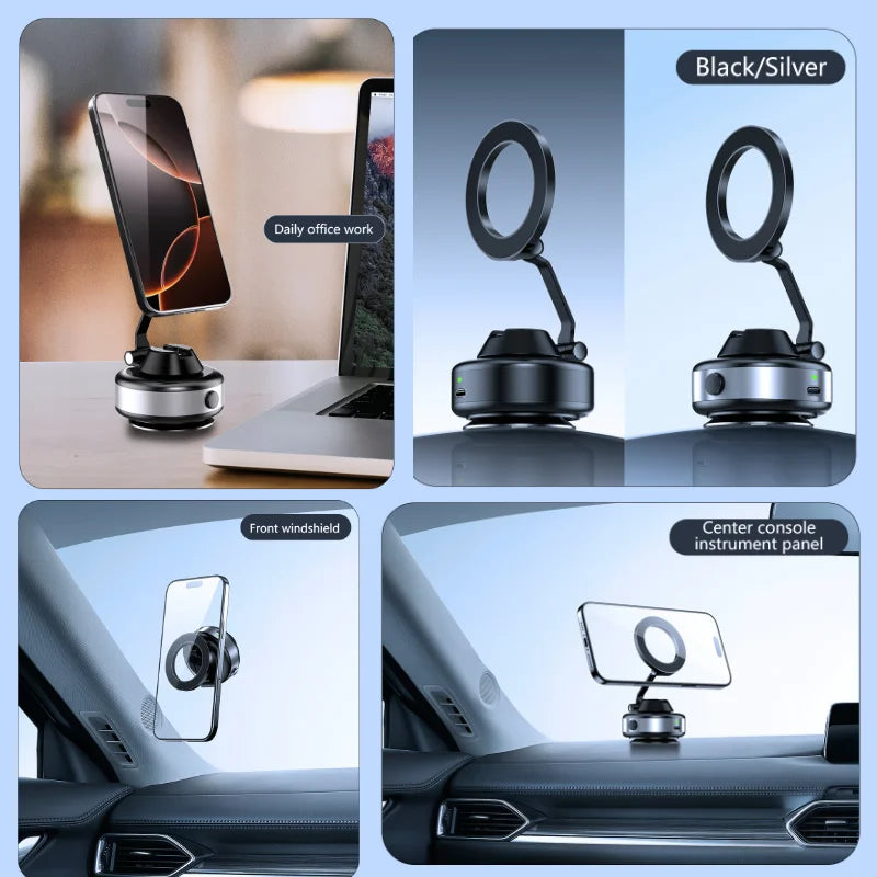 X98 Electric Vacuum Suction Cup Car Phone Holder 360°Rotation Strong Magnetic Foldable Stand for iphone 12-16 Pro Xiaomi Samsung
