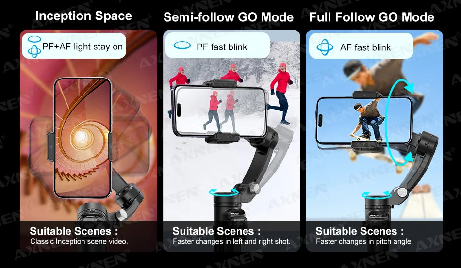 AXNEN M02 Phone Stabilizer 3-Axis Foldable Handheld Gimbal AI Face Tracking for iPhone Android Smartphone, Detachable Remote