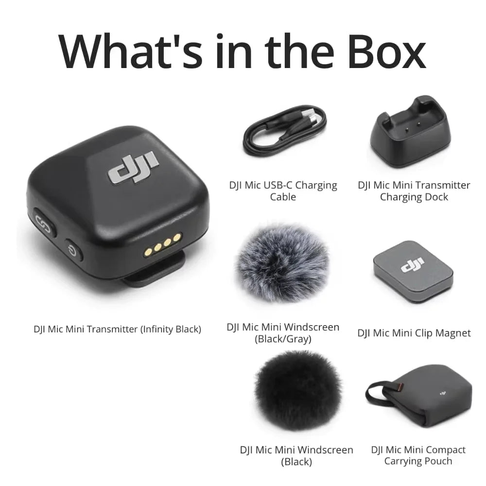 DJI Mic Mini Wireless Microphone 48-Hour Operation w/ Case Two-Level Active Noise Cancelling