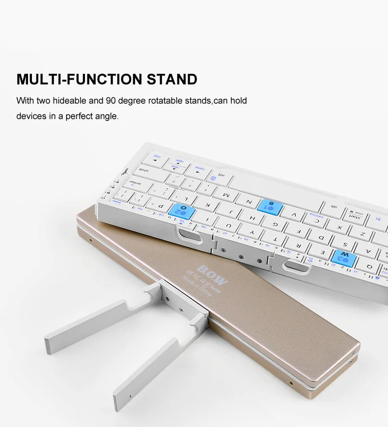 BOW Mini Folding Bluetooth Keyboard Wireless Keypad Support3 Devices With Stand Rechargeable Foldable Keyboard for Phone Tablet