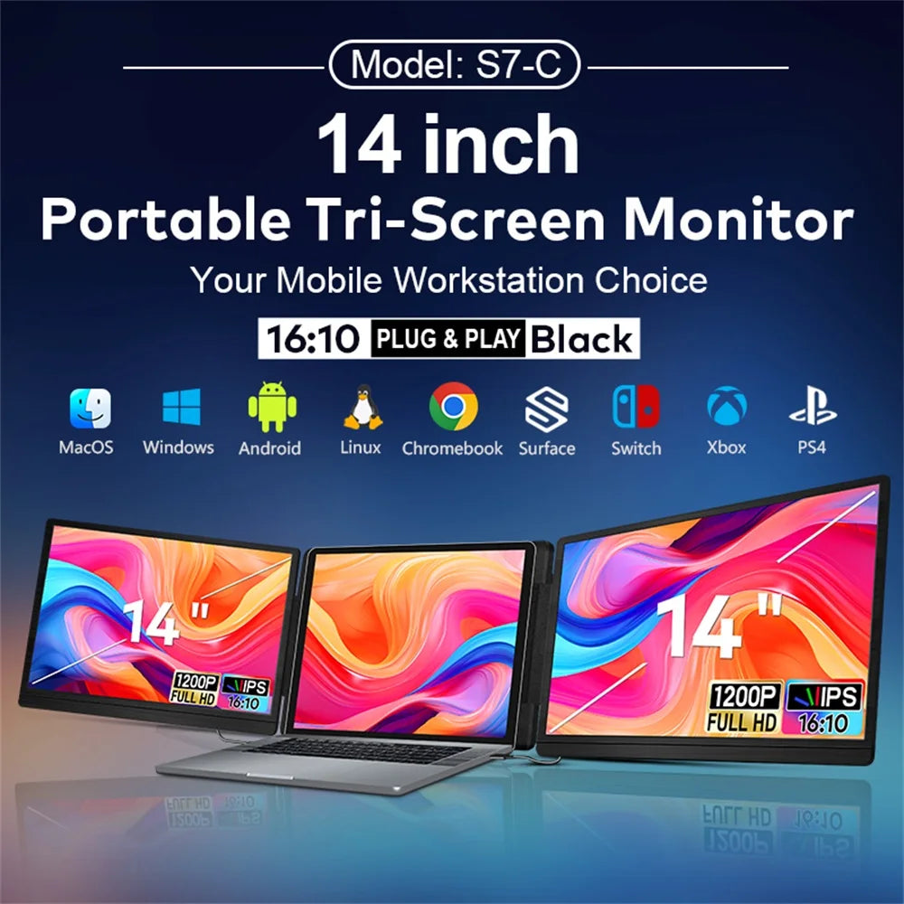 FHD IPS Gaming Series Portable LCD Backlit Monitor High-Definition Dual Triple Screen Extender for Productivity Visture