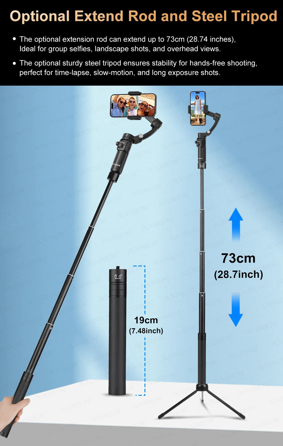 AXNEN M02 Phone Stabilizer 3-Axis Foldable Handheld Gimbal AI Face Tracking for iPhone Android Smartphone, Detachable Remote