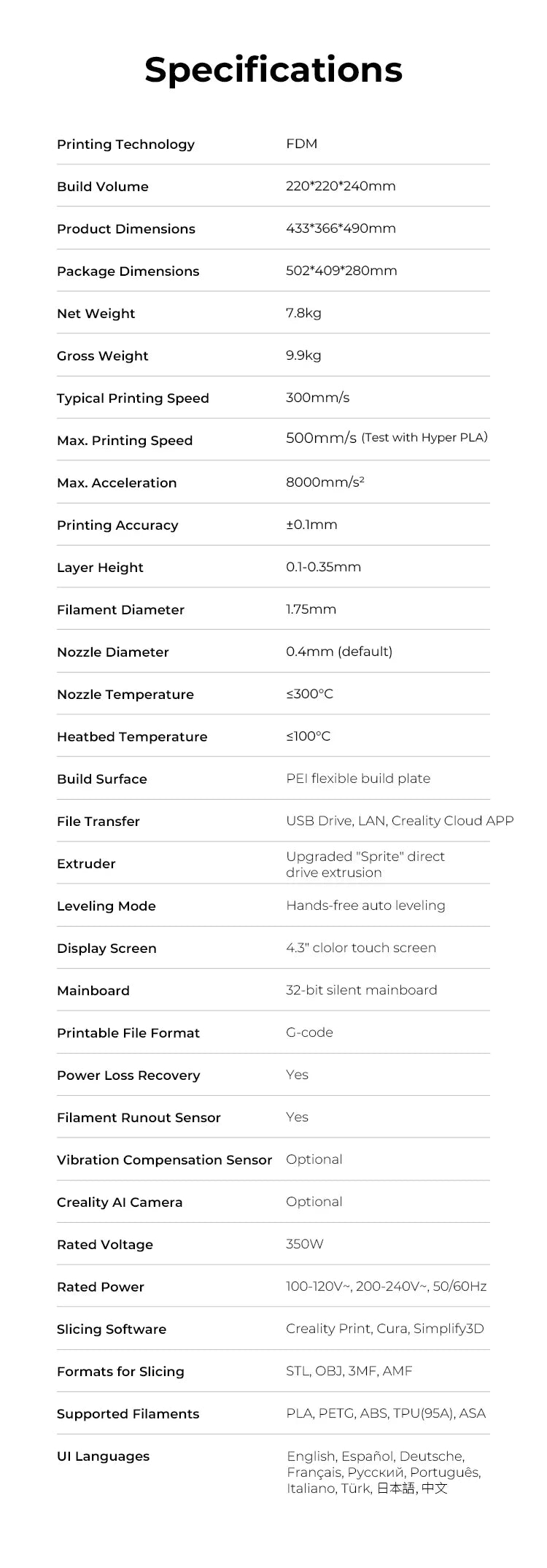 Creality Ender 3 V3 SE/KE 3D Printer 250mm/s-500mm/s Direct Extruder Auto Load Filament CR Touch Silent Auto Leveling Dual Axis