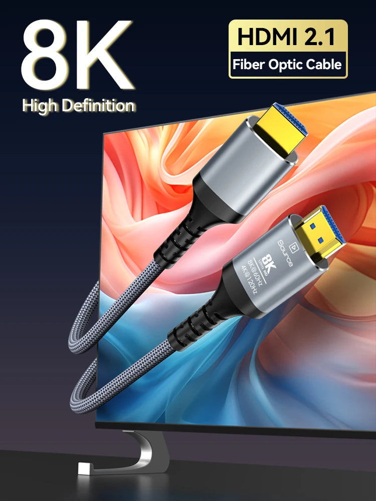8K HDMI 2.1 Fiber Optic Cable 8K60Hz 4K120Hz HDMI Cable Dynamic HDR/eARC/HDCP 2.3 Compatible with LG Samsung Sony TV/PS5/Blu-ray