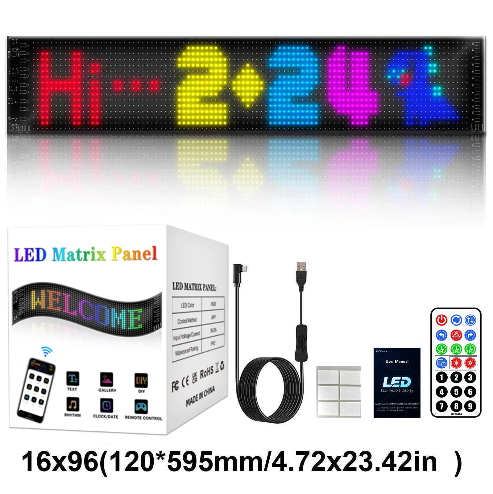 2026 New Car LED Soft Screen APP Bluetooth Control RGB Full Color Rear Window Sticker Display