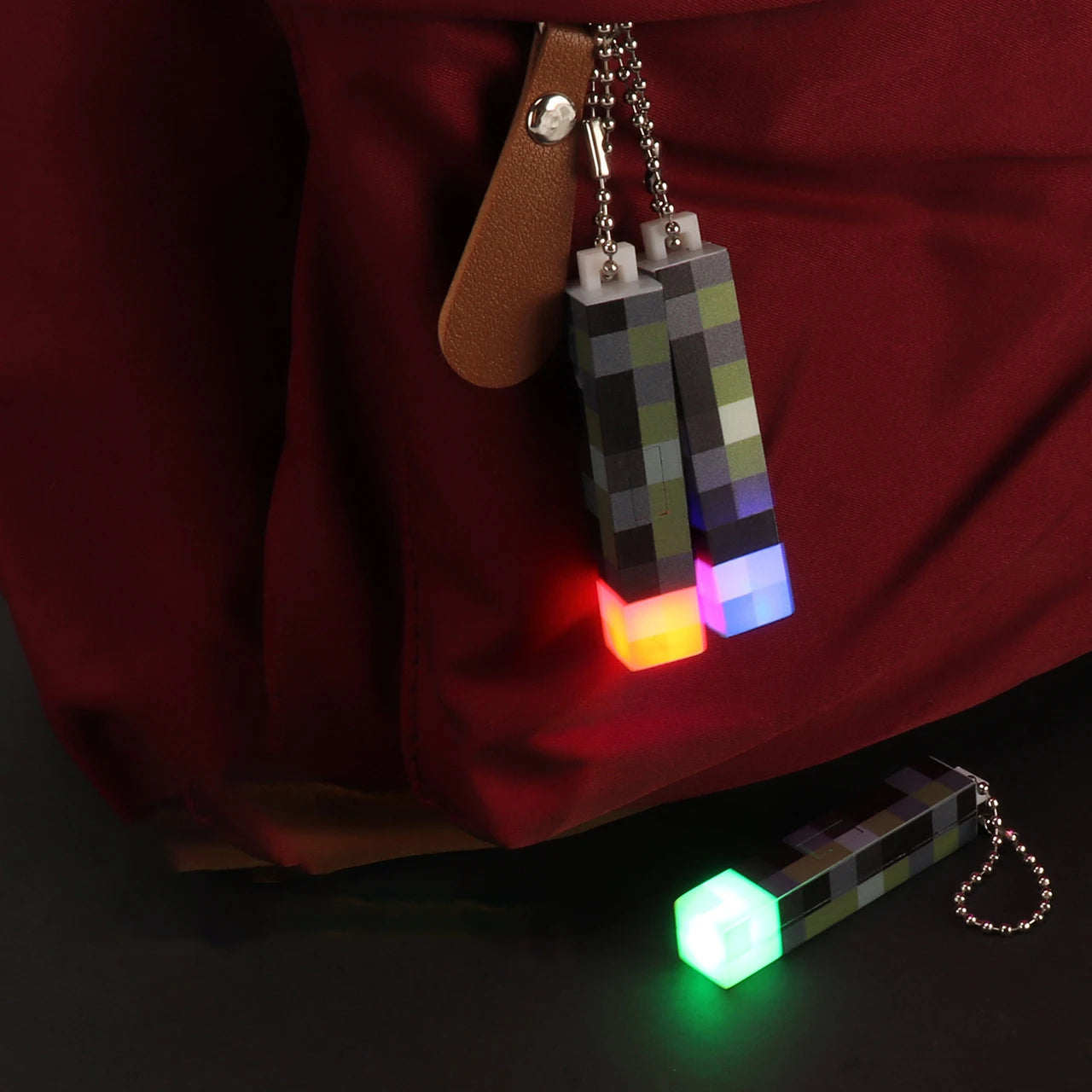 Fun Pixel Wind Design Mini Torch Keychain LED Flashlight USB Rechargeable Night Light Game Model Toys Backpack Pendant Fans Gift