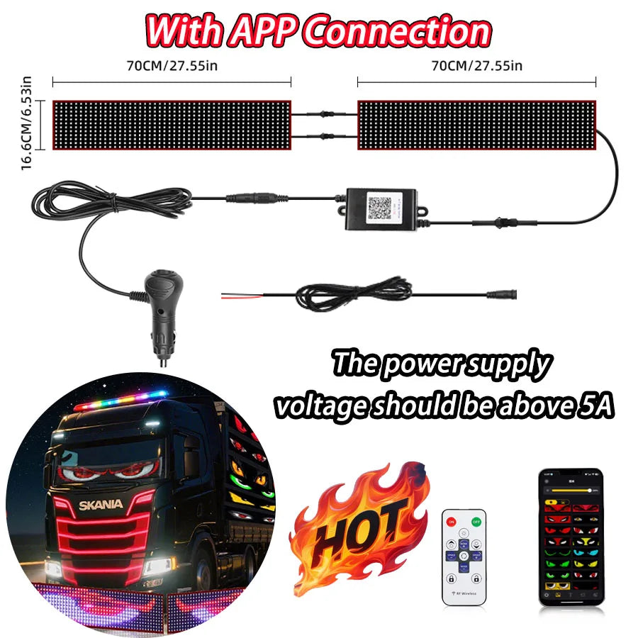 LED Truck Car Devil Eye LED Pixel Panel Light Car windshield Truck Eye For Board Windshield 12V Car Graffiti Scrolling truck lig