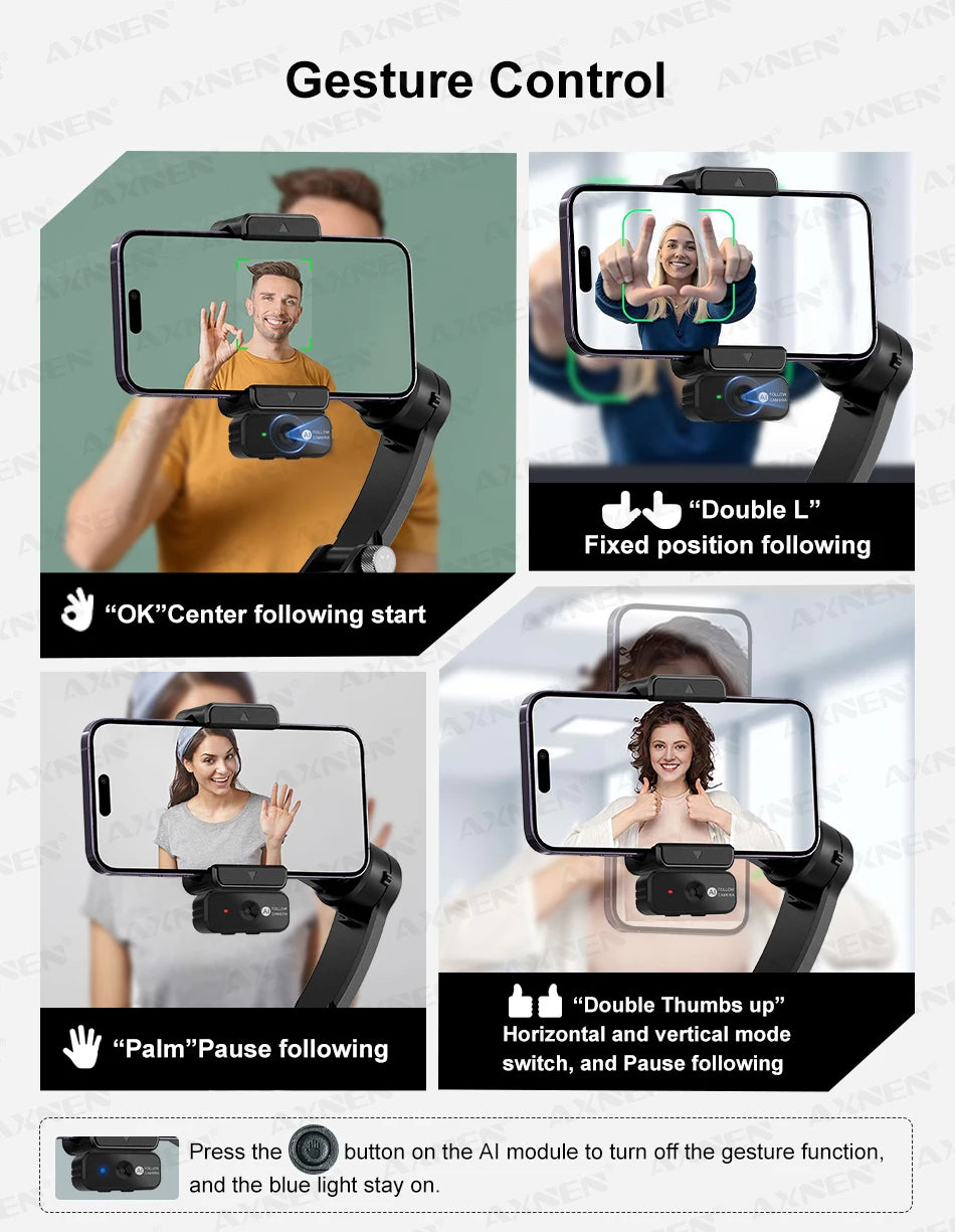 AXNEN M02 Phone Stabilizer 3-Axis Foldable Handheld Gimbal AI Face Tracking for iPhone Android Smartphone, Detachable Remote