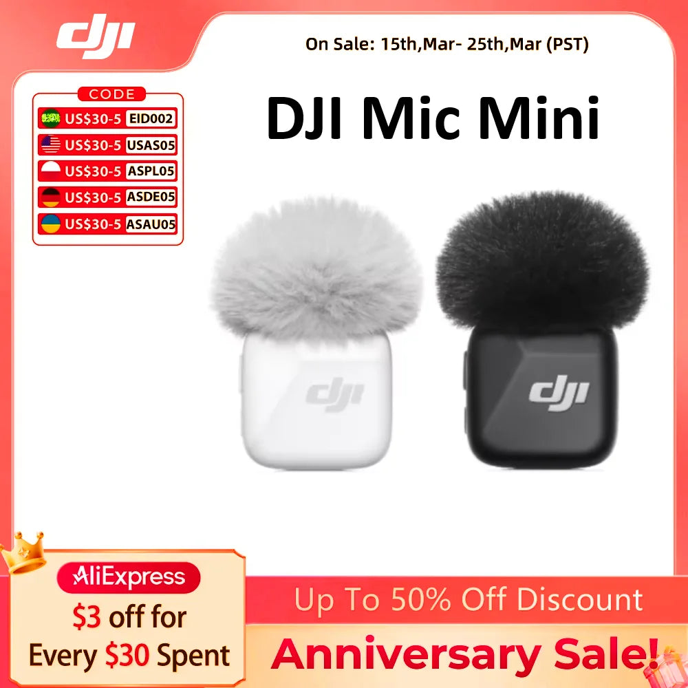 DJI Mic Mini Wireless Microphone 48-Hour Operation w/ Case Two-Level Active Noise Cancelling