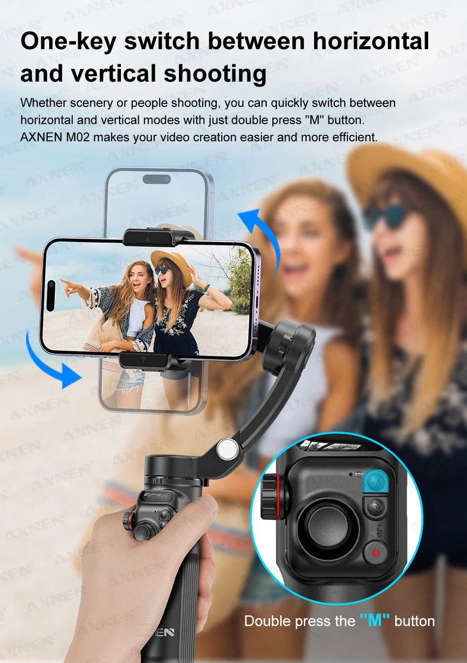 AXNEN M02 Phone Stabilizer 3-Axis Foldable Handheld Gimbal AI Face Tracking for iPhone Android Smartphone, Detachable Remote