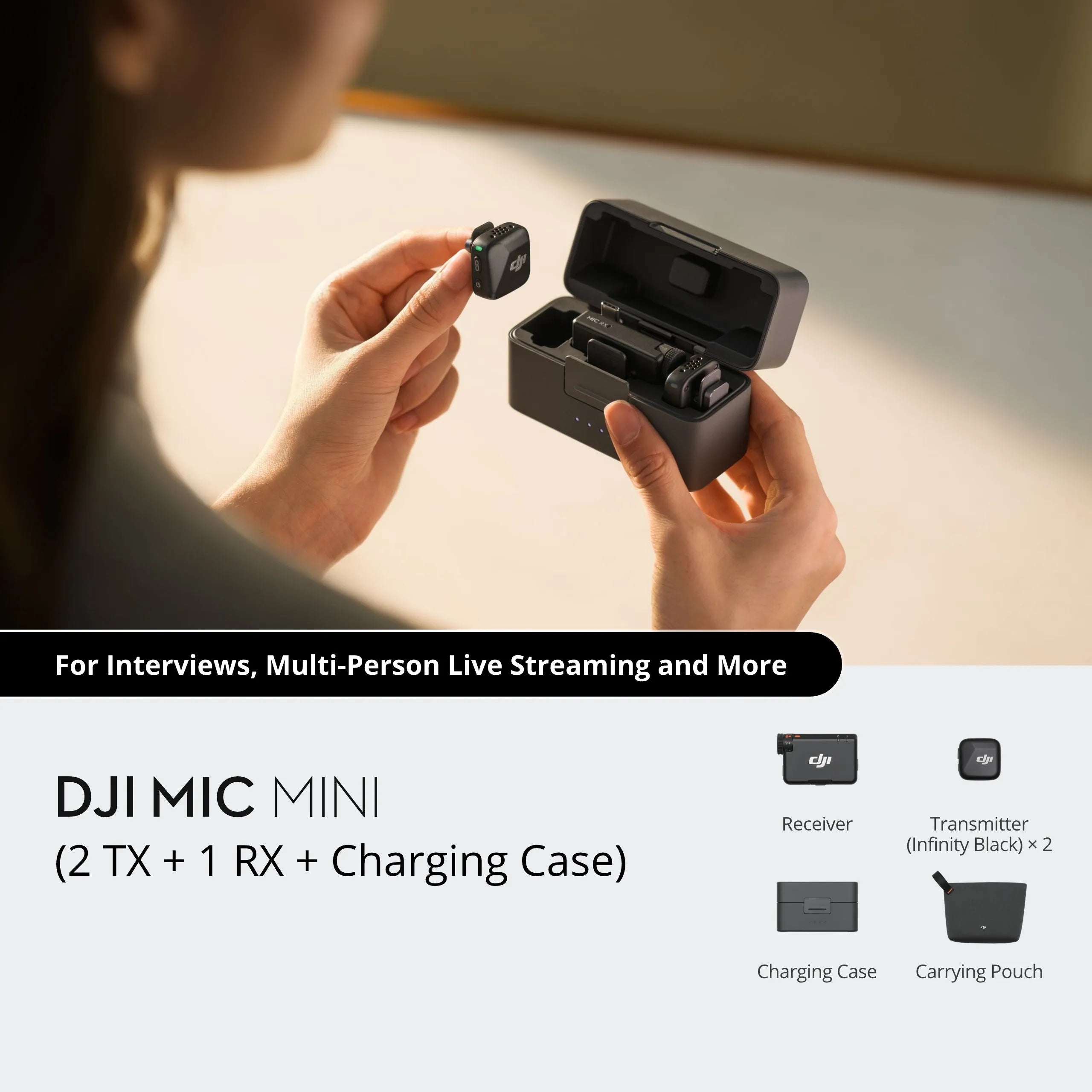 DJI Mic Mini Wireless Microphone 48-Hour Operation w/ Case Two-Level Active Noise Cancelling