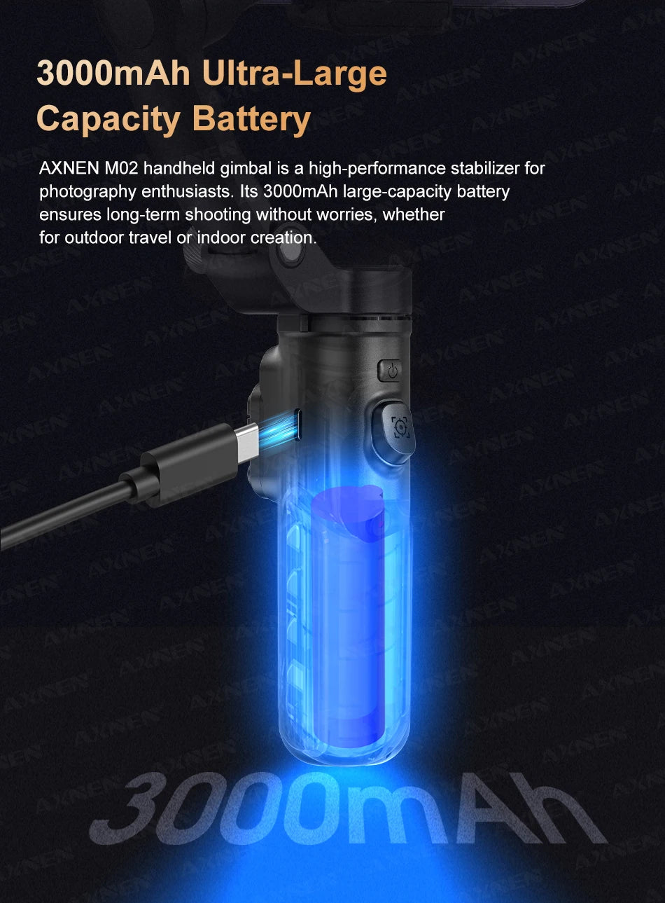AXNEN M02 Phone Stabilizer 3-Axis Foldable Handheld Gimbal AI Face Tracking for iPhone Android Smartphone, Detachable Remote