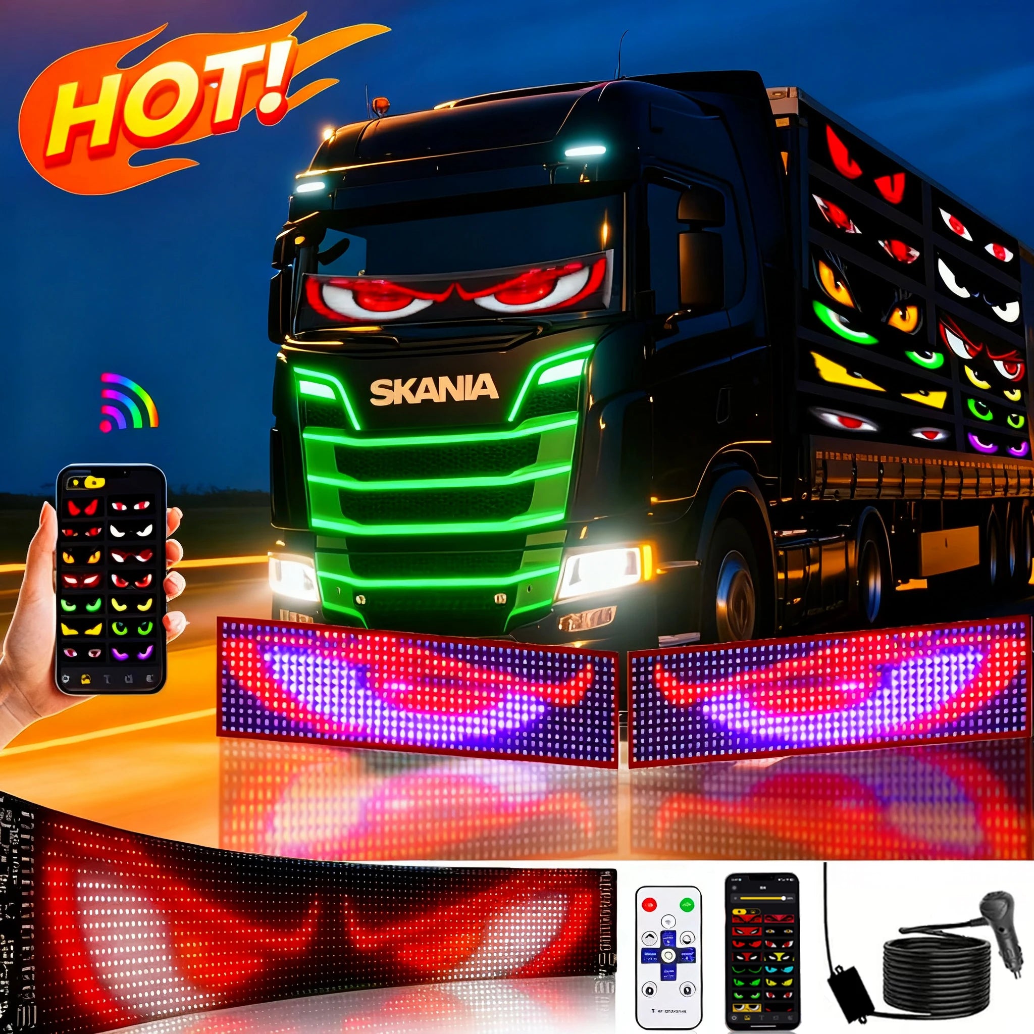 LED Truck Car Devil Eye LED Pixel Panel Light Car windshield Truck Eye For Board Windshield 12V Car Graffiti Scrolling truck lig