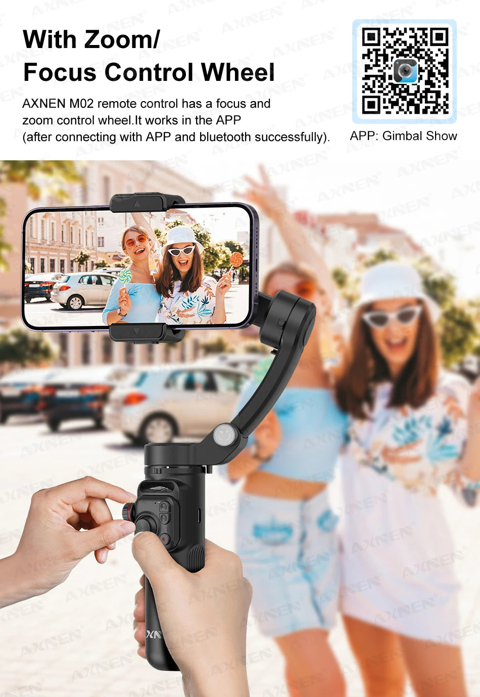 AXNEN M02 Phone Stabilizer 3-Axis Foldable Handheld Gimbal AI Face Tracking for iPhone Android Smartphone, Detachable Remote