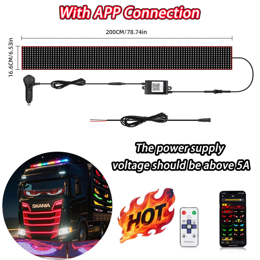 LED Truck Car Devil Eye LED Pixel Panel Light Car windshield Truck Eye For Board Windshield 12V Car Graffiti Scrolling truck lig