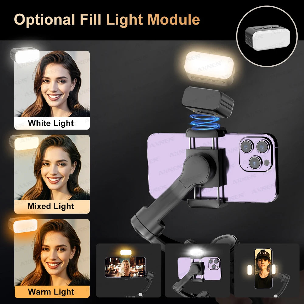 AXNEN M02 Phone Stabilizer 3-Axis Foldable Handheld Gimbal AI Face Tracking for iPhone Android Smartphone, Detachable Remote