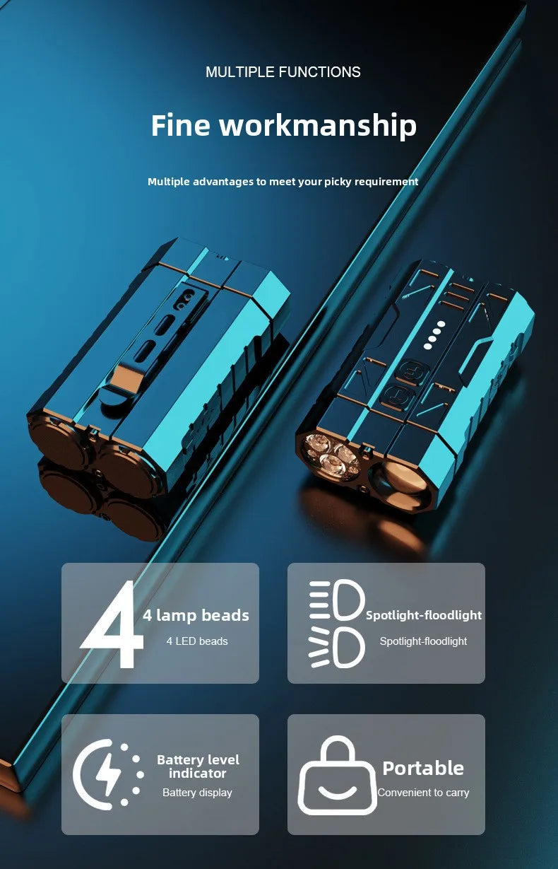 JIASHUAIXIN Aluminum alloy high-performance EDC multi-function flashlight portable dual switch four-bead power display