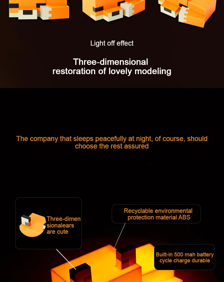 MC Game Cute Fox Night Light Soft Orange Glow Officially Licensed Decor And Desk Lamp For Gaming Room Or Kids And Tween Bedroom