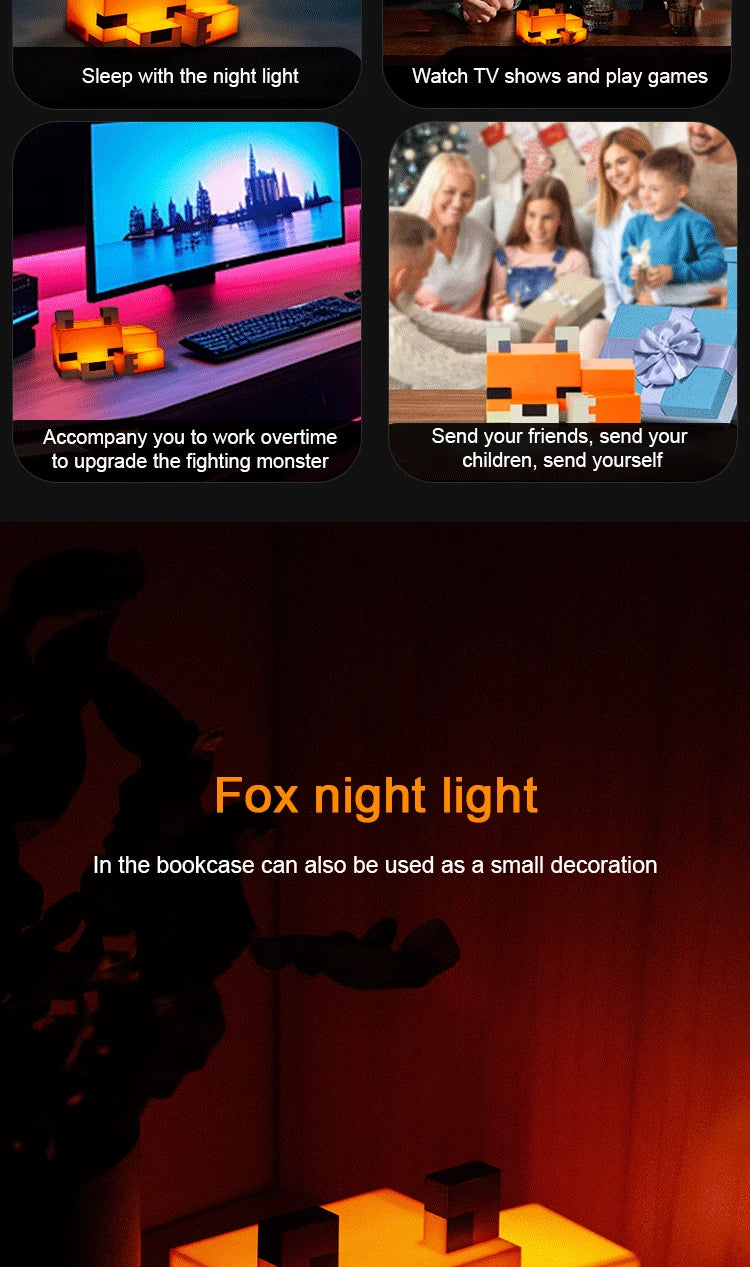 MC Game Cute Fox Night Light Soft Orange Glow Officially Licensed Decor And Desk Lamp For Gaming Room Or Kids And Tween Bedroom