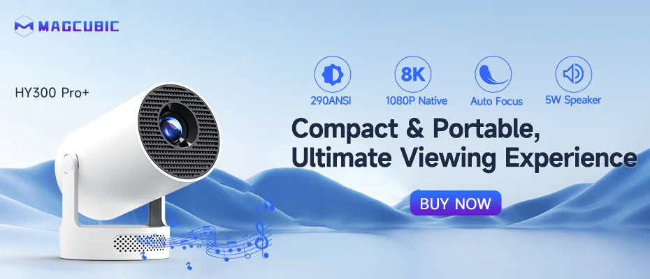 Magcubibc 8K Wifi6 HY300 Pro Projector Android 14 290 ANSI Dual WIFI Allwinner H726 BT5.4 720P Home Cinema Outdoor Portable