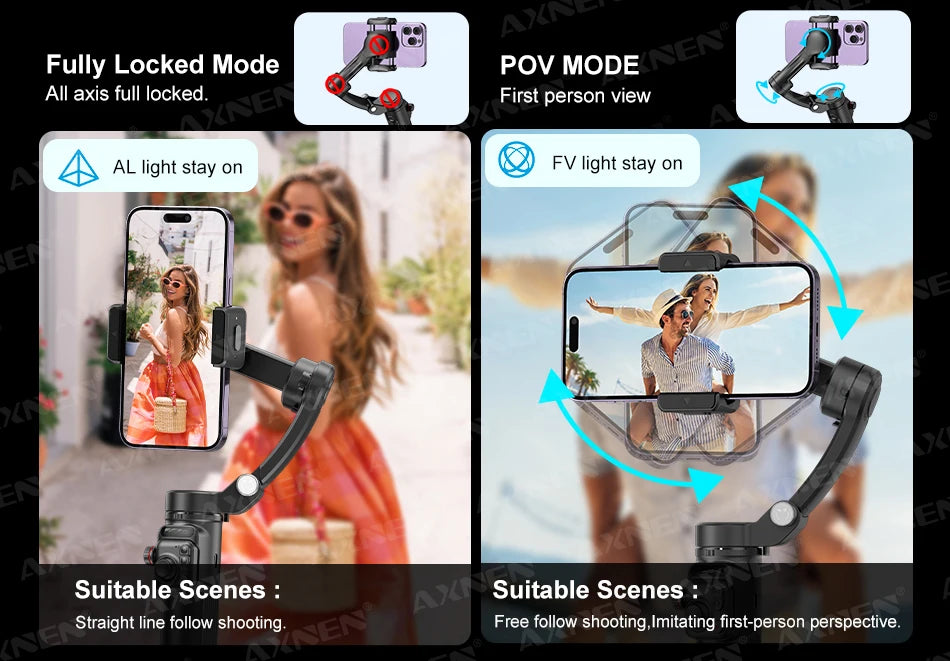 AXNEN M02 Phone Stabilizer 3-Axis Foldable Handheld Gimbal AI Face Tracking for iPhone Android Smartphone, Detachable Remote