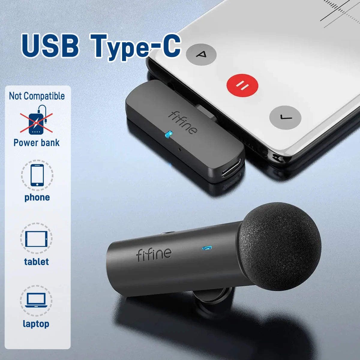 FIFINE Wireless Lavalier Recording Microphone,Type-C Mini MIC for Mobile Phone/Tablet/Laptop,Live Streams/Vlog/Interview-M6
