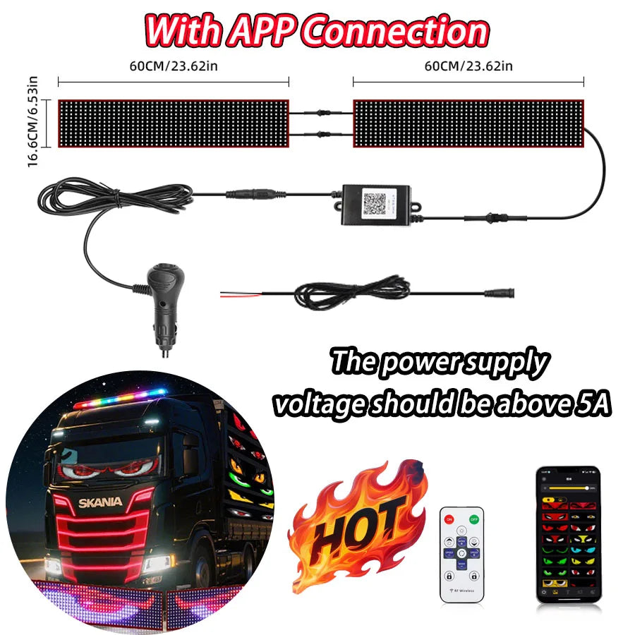 LED Truck Car Devil Eye LED Pixel Panel Light Car windshield Truck Eye For Board Windshield 12V Car Graffiti Scrolling truck lig