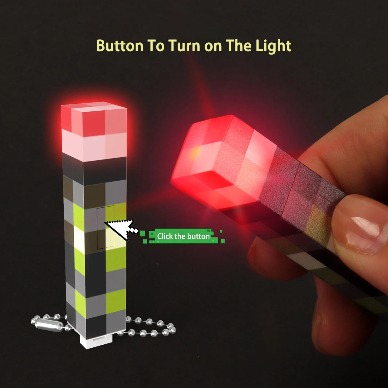 Fun Pixel Wind Design Mini Torch Keychain LED Flashlight USB Rechargeable Night Light Game Model Toys Backpack Pendant Fans Gift