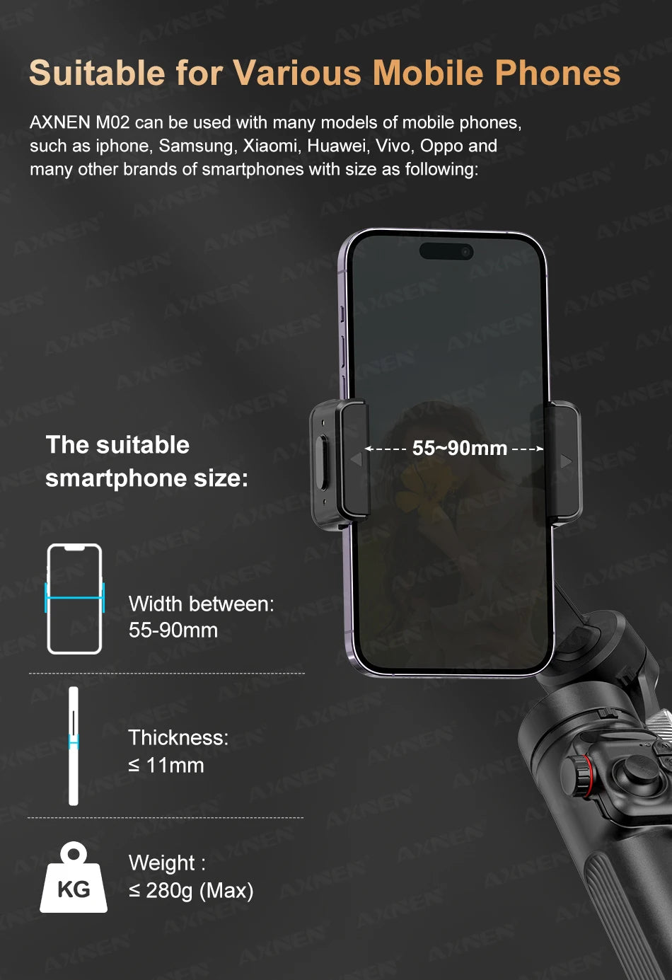 AXNEN M02 Phone Stabilizer 3-Axis Foldable Handheld Gimbal AI Face Tracking for iPhone Android Smartphone, Detachable Remote