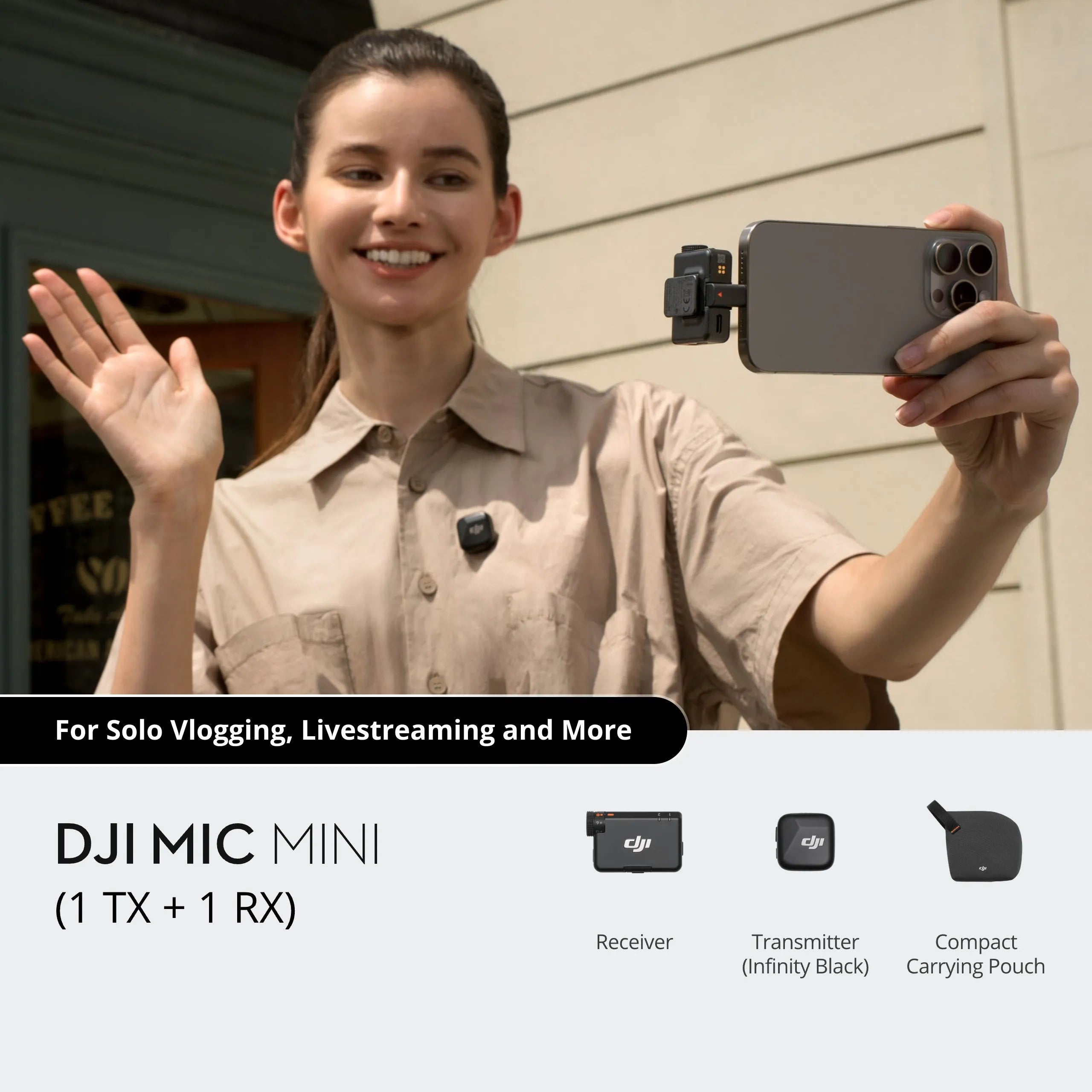 DJI Mic Mini Wireless Microphone 48-Hour Operation w/ Case Two-Level Active Noise Cancelling