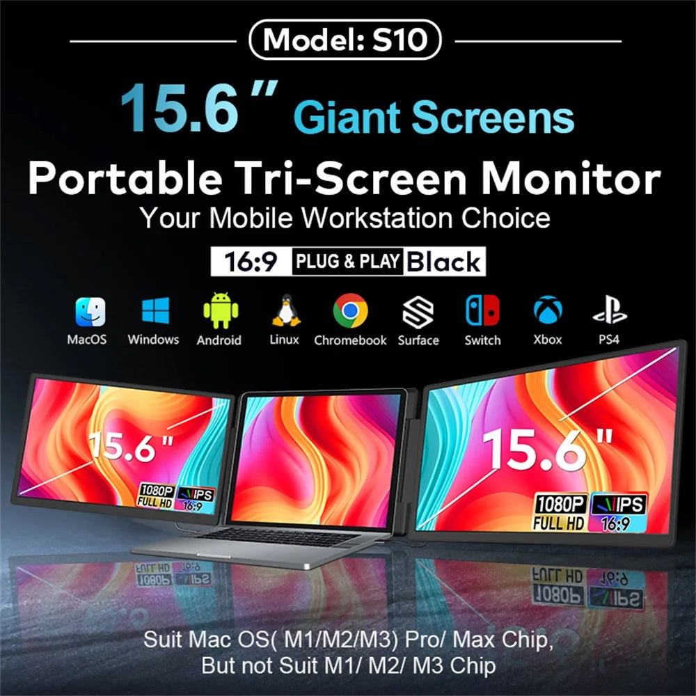 FHD IPS Gaming Series Portable LCD Backlit Monitor High-Definition Dual Triple Screen Extender for Productivity Visture