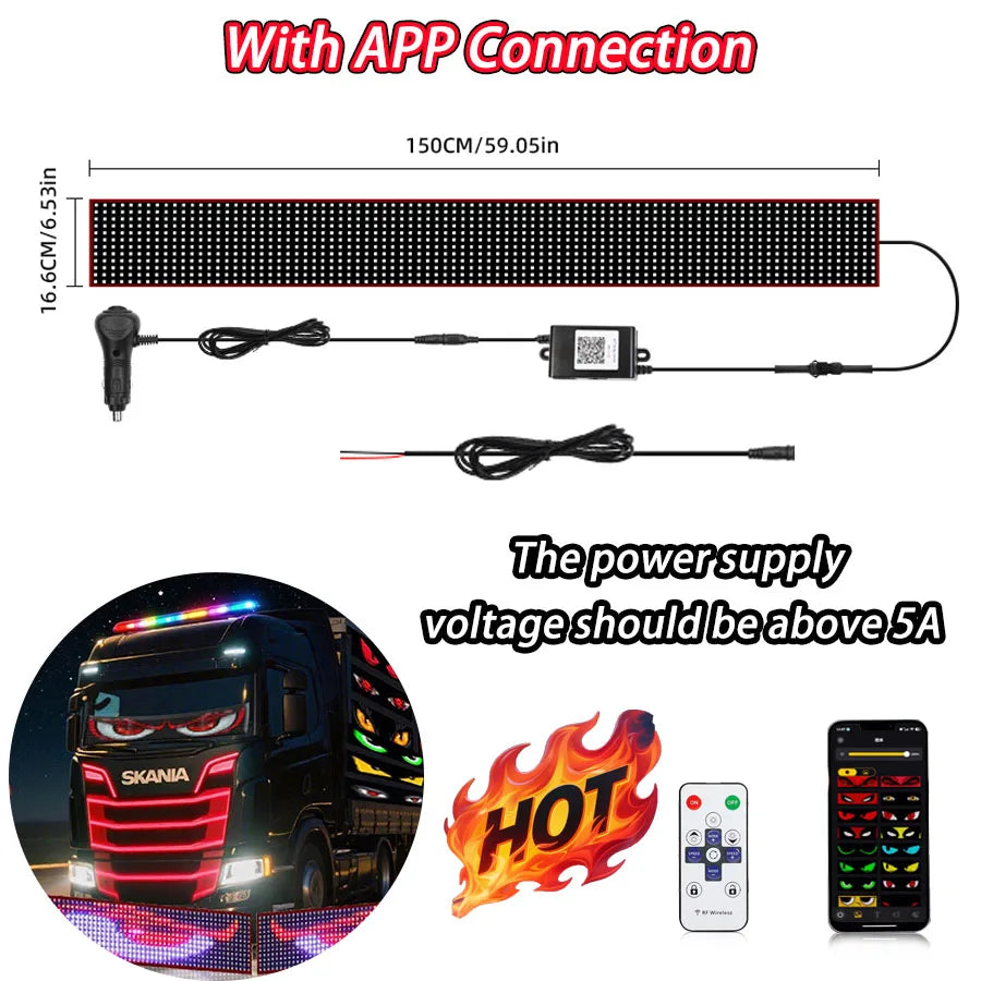 LED Truck Car Devil Eye LED Pixel Panel Light Car windshield Truck Eye For Board Windshield 12V Car Graffiti Scrolling truck lig