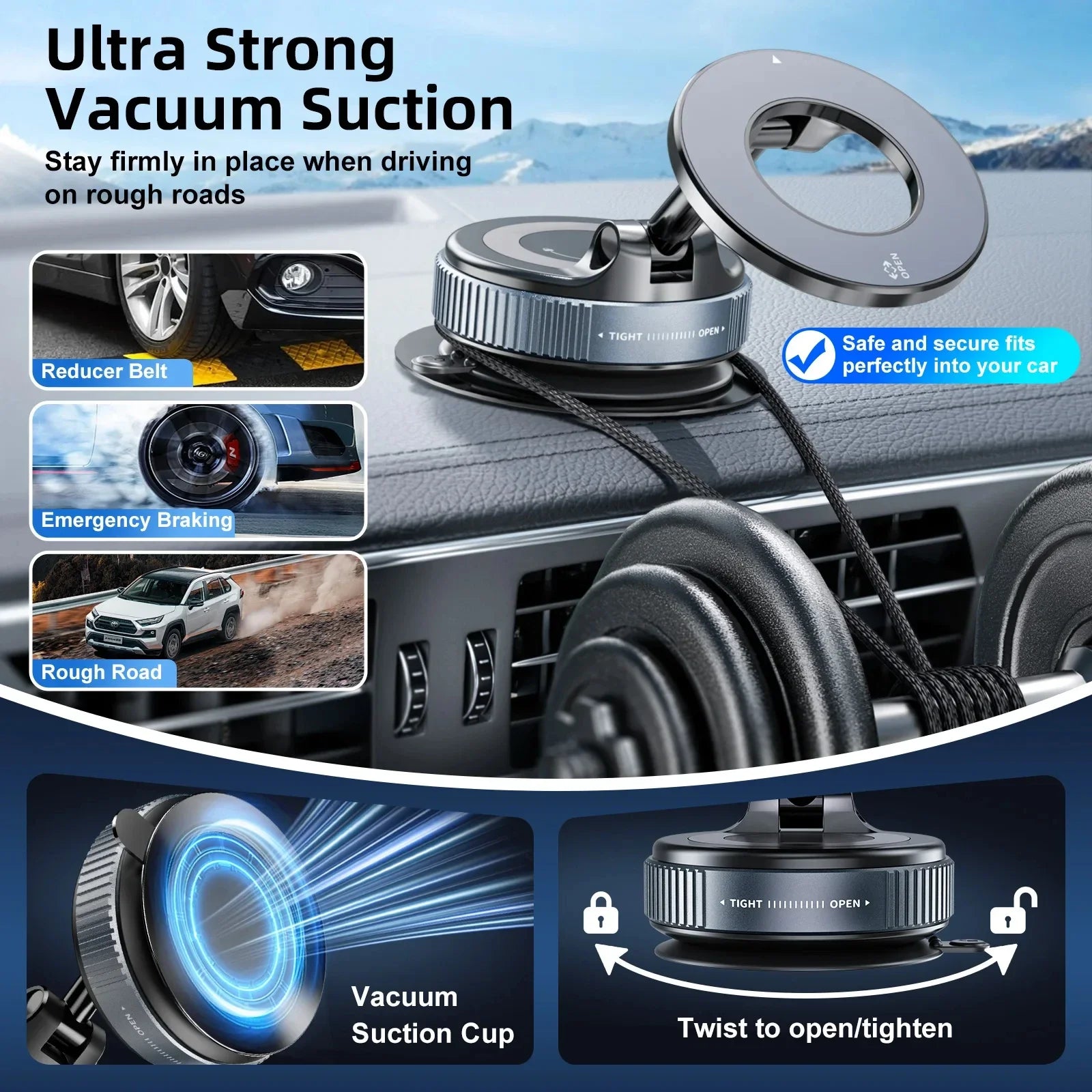 Car Mount Electric Vacuum Magnetic Holder Foldable Strong Suction Stand For Cell Phone For iphone 12 13 14 15 16 Live Streaming