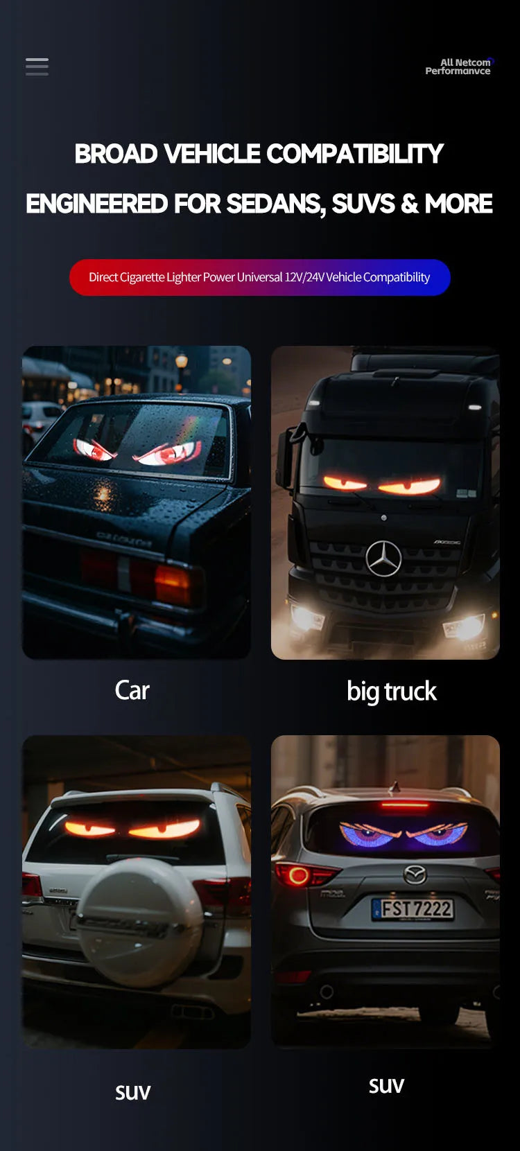 LED Truck Car Devil Eye LED Pixel Panel Light Car windshield Truck Eye For Board Windshield 12V Car Graffiti Scrolling truck lig