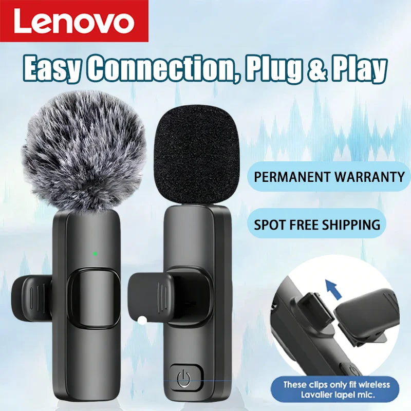 Lenovo Mini Portable Wireless Lavalier Microphone for Live Broadcast Gaming Audio Video Recording iPhone Android