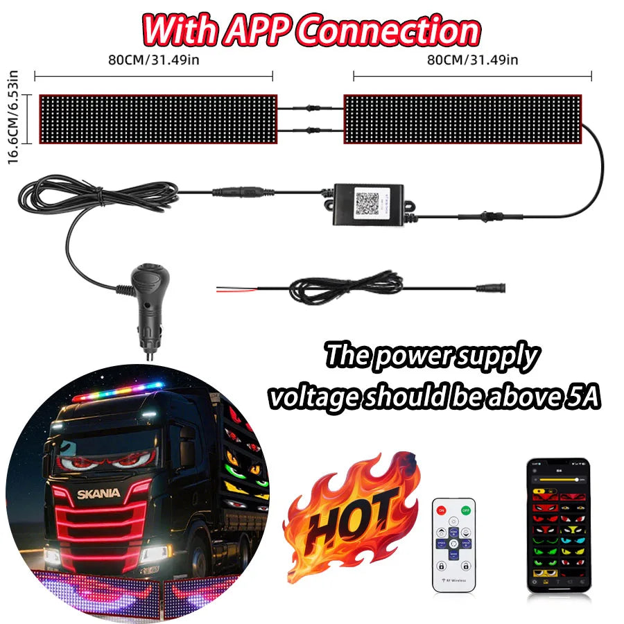 LED Truck Car Devil Eye LED Pixel Panel Light Car windshield Truck Eye For Board Windshield 12V Car Graffiti Scrolling truck lig