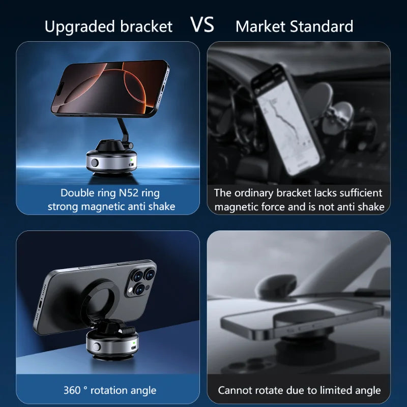 X98 Electric Vacuum Suction Cup Car Phone Holder 360°Rotation Strong Magnetic Foldable Stand for iphone 12-16 Pro Xiaomi Samsung