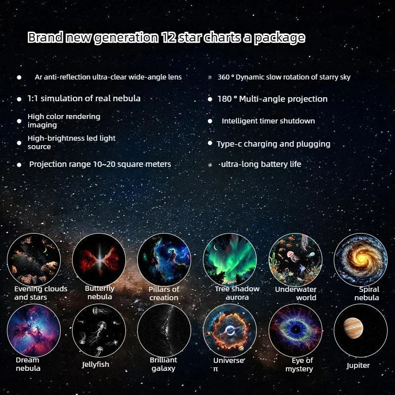 2-in-1 Mini Galaxy Star Projector Night Light with 10 Films Starry Sky Ambient Light for Bedroom Decor Kids Gift