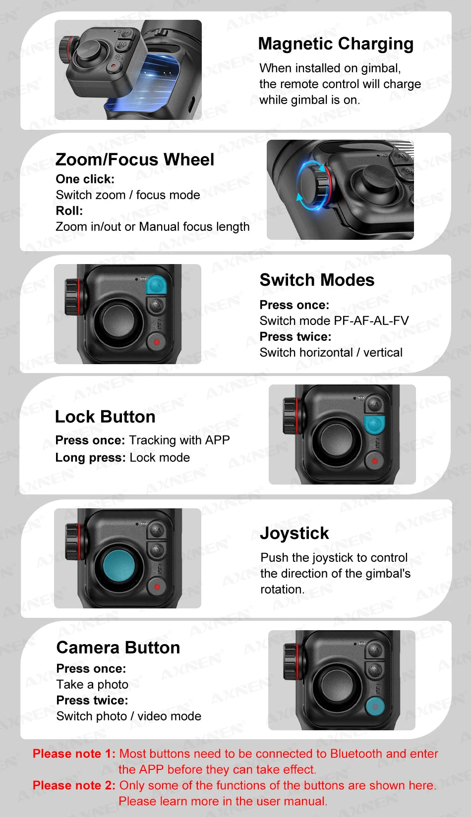 AXNEN M02 Phone Stabilizer 3-Axis Foldable Handheld Gimbal AI Face Tracking for iPhone Android Smartphone, Detachable Remote