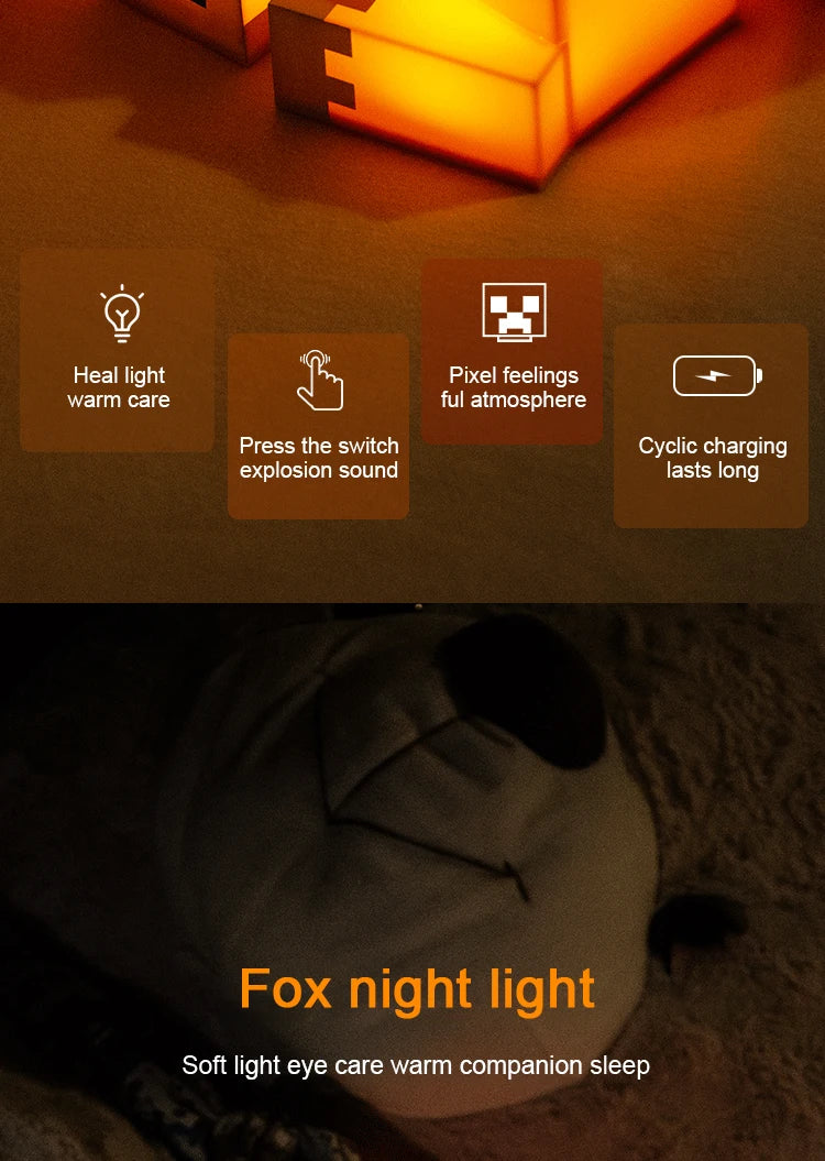 MC Game Cute Fox Night Light Soft Orange Glow Officially Licensed Decor And Desk Lamp For Gaming Room Or Kids And Tween Bedroom